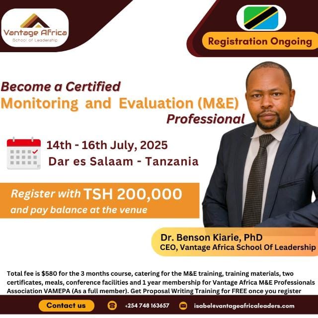Become a Certified Monitoring and Evaluation Training - TANZANIA Training.