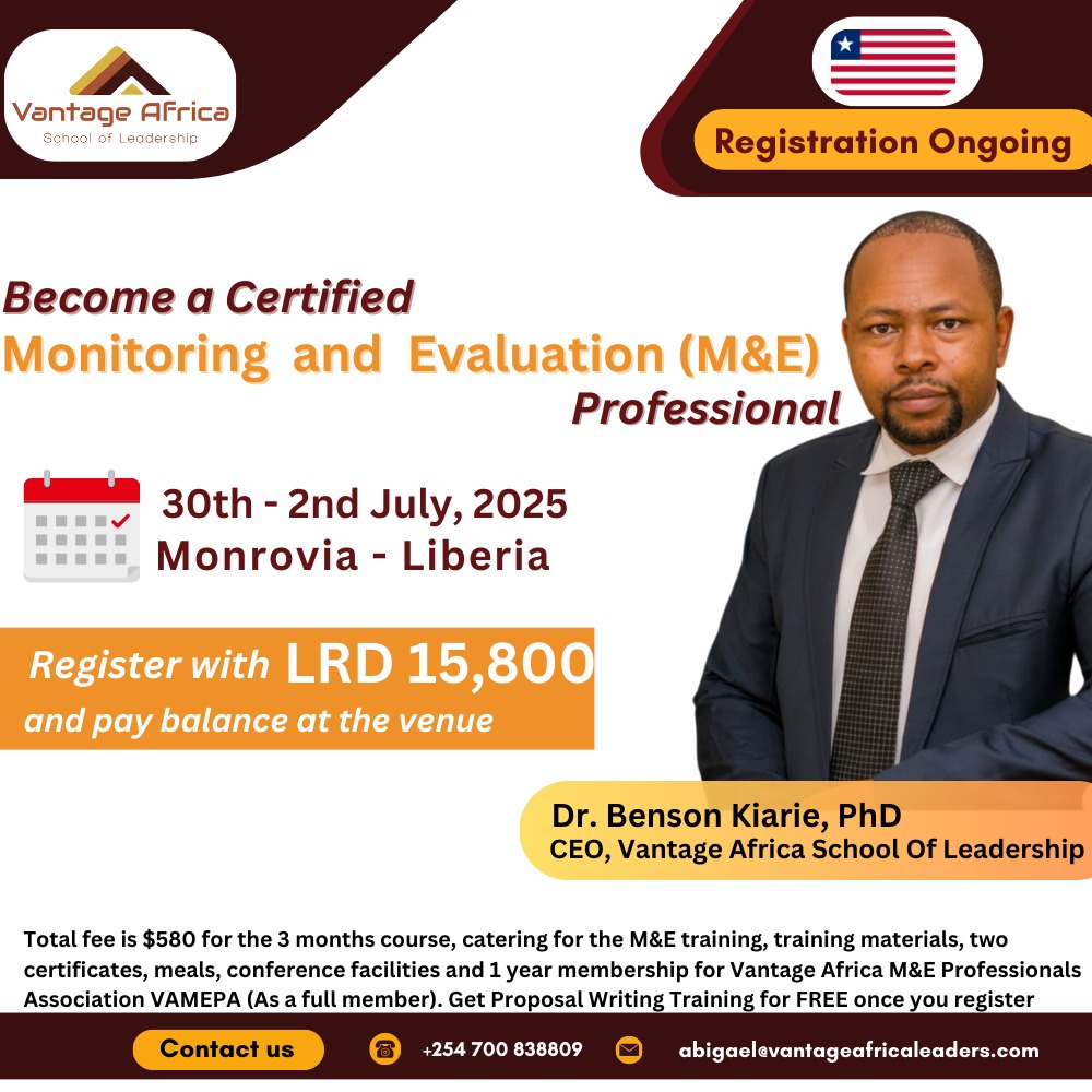 Become a Certified Monitoring and Evaluation Training - LIBERIA Training.