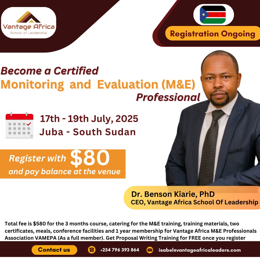 Become a Certified Monitoring and Evaluation Training - SOUTH SUDAN Training.