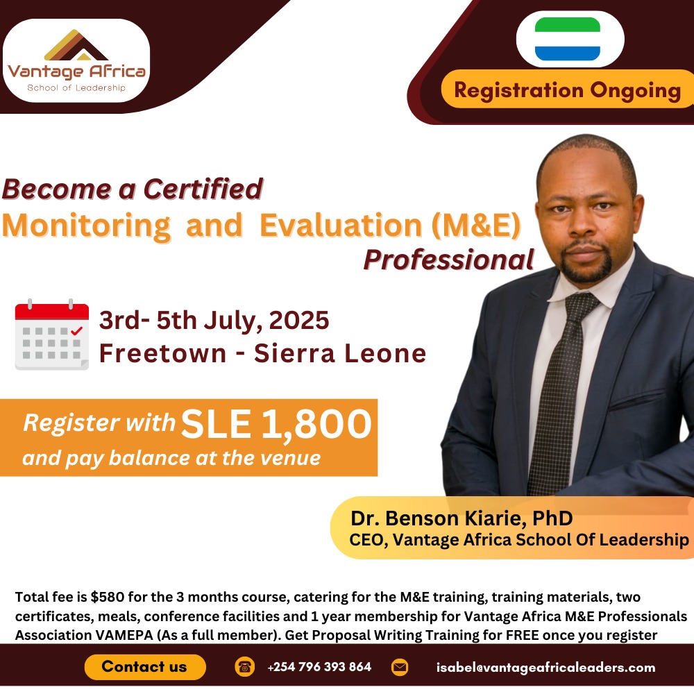 Become a Certified Monitoring and Evaluation Training - Sierra leone Training.