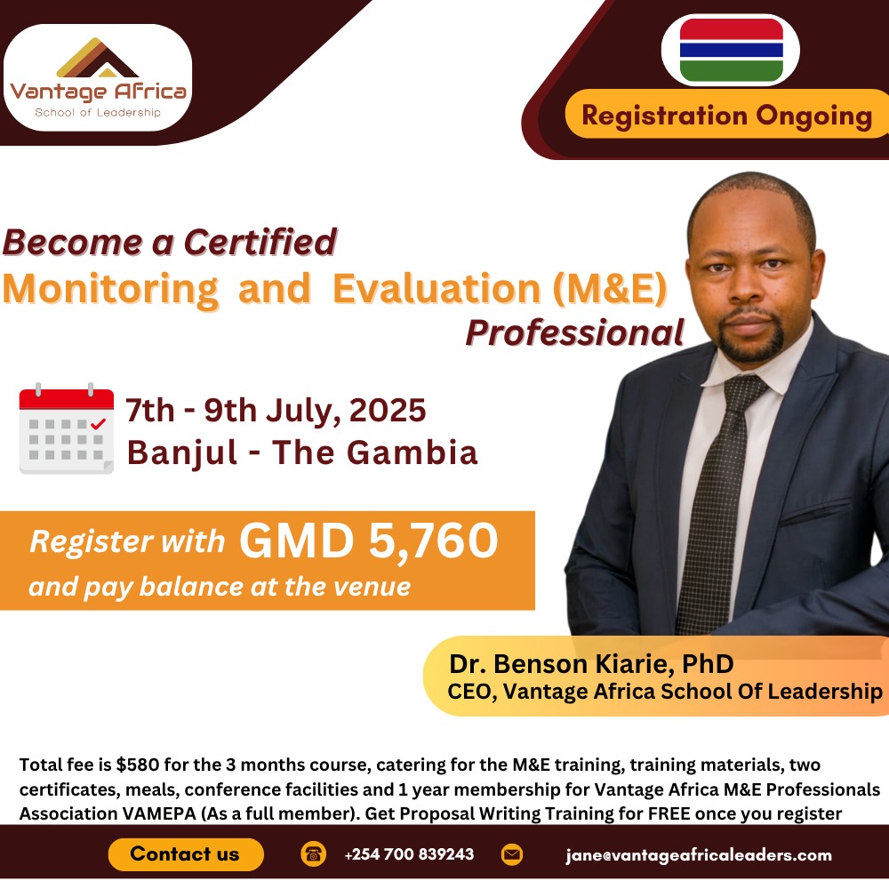 Become a Certified Monitoring and Evaluation Training - GAMBIA Training.