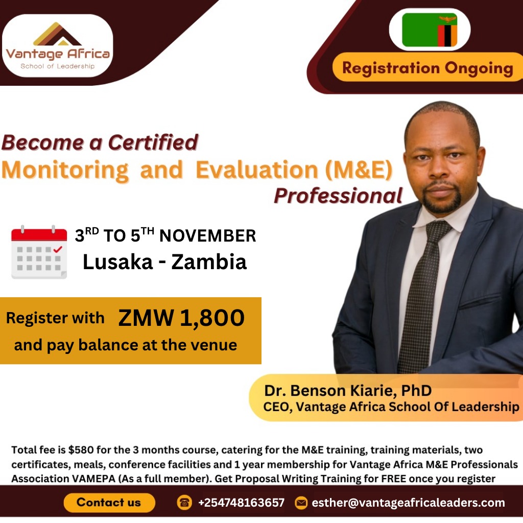 Become a Certified Monitoring and Evaluation Professional -Zambia  Training.