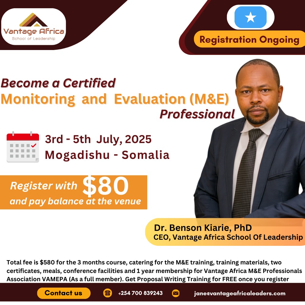 Become a Certified Monitoring and Evaluation Training - SOMALIA Training.